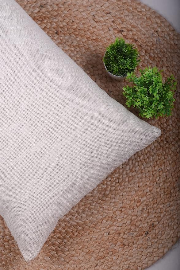 Trade Star 100% Cotton Cushion Case Throw Pillow Cover Lumbar Rectangle Fall Decor Cushion Cover Decorative Pillow Cases for Home (Ivory (Solid), 14 X22 Inch)