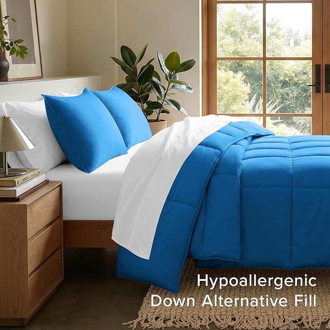 Bare Home Comforter Set - Queen Size - Ultra-Soft - Goose Down Alternative - Premium 1800 Series - All Season Warmth (Queen, Medium Blue)