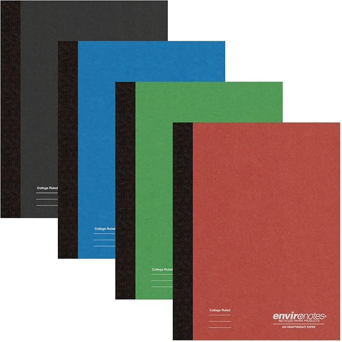 ROARING SPRING Environotes Recycled Composition Notebook, College Ruled Durable Hard Cover Comp Book, 4 Pack, 60 Sheets (120 Pages), 20 lb Paper, 9.75 x 7.5 Inches, Made in USA