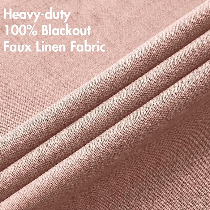 MIULEE 100% Blackout Linen Curtains for Bedroom Thermal Insulated Blush Pink Grommet Room Darkening Curtains & Drapes for Living Room Nursery 52 x 84 Inch (2 Panels)