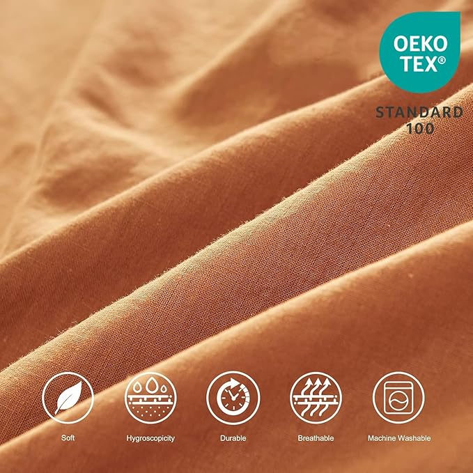 BISELINA Linen Sheet French Flax Flat Sheet Only 55% Euro Linen 45% Cotton Basic Style Solid Color Soft Breathable Farmhouse Top Sheet 1-Piece (Queen, Rust)