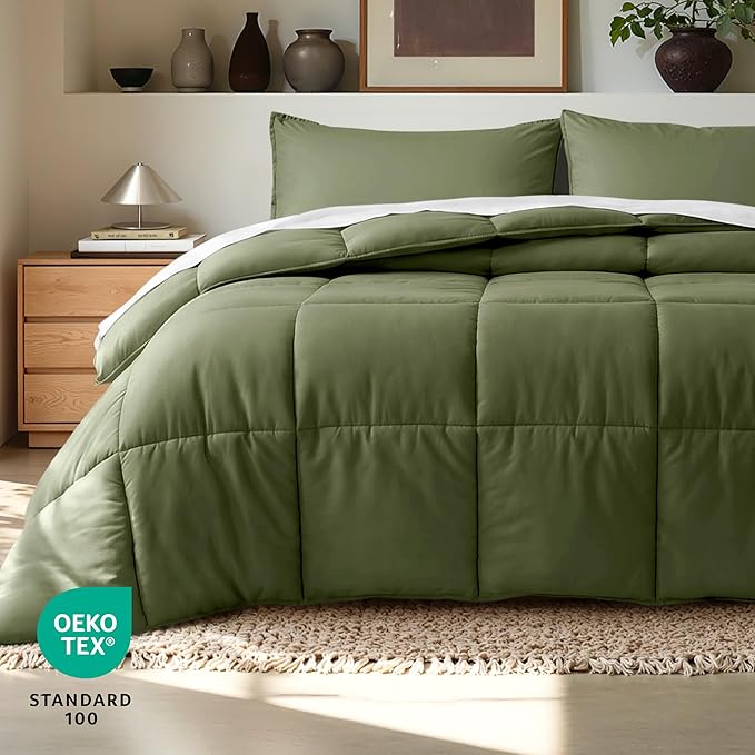 Bare Home Comforter Set - Ultra-Soft - Goose Down Alternative - Premium 1800 Series - All Season Warmth (Twin/Twin XL, Cypress Green)