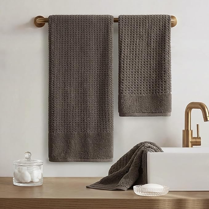 Madison Park Spa Waffle 100% Cotton Luxurious Towel Set, Premium Texture Waffle Weave, Highly Absorbent, Quick Dry, Hotel & Spa Quality Wash Clothes for Bathroom, Assorted Sizes, Charcoal 6 Piece