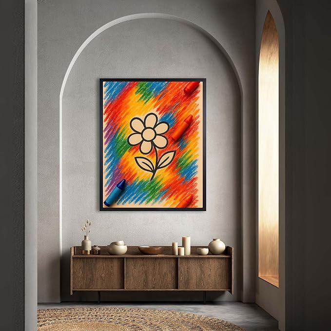 InkFlow Posters Rainbow Flower Crayon Poster - Fun Graphic Print for Kids Bedroom, Playroom, Nursery - Creative Motivational Decor - 11x14 Unframed Canvas Print