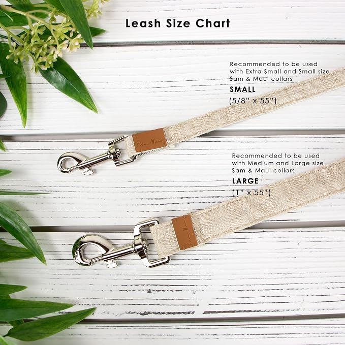 Sam and Maui Linen Blend Dog Leash with D-Ring, 4.5 FT Walking Lead for Small Dog, Natural S