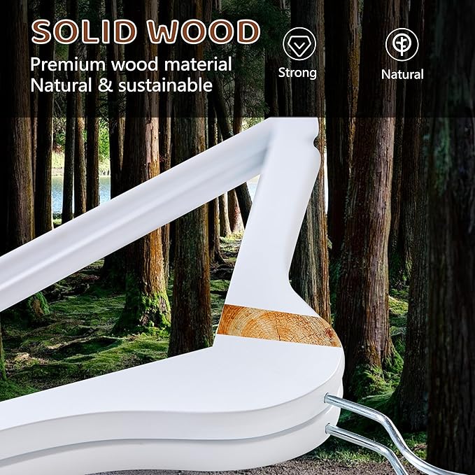 Edergoo Wooden Hangers 20 Pack, Smooth Wood Hangers with 360° Swivel Hook & Notches, Slim Coat Hanger Wooden for Closet, White