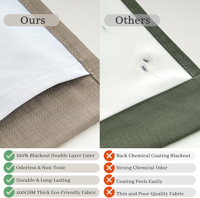 70 Inch Extra Wide Blackout Curtain 2 Panels 84 Inches Long for Living Room, Pinch Pleated Natural Linen Cream Beige Thermal Drapes with Back Tab Noise Canceling Privacy for Bedroom Large Window Birch
