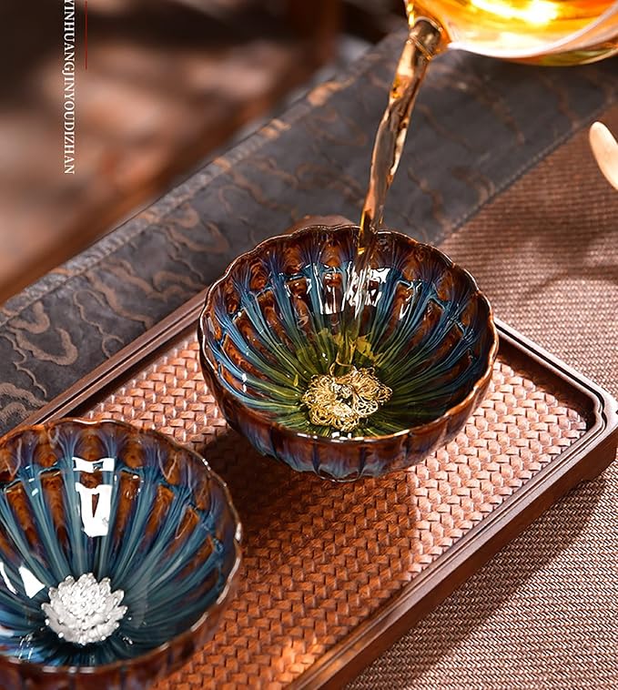 JianZhan tenmokus tea cup Ceramic Handmade TeaCup inlay Teacup Kungfu Tea Cup Master Teacup (Color : Peacock)