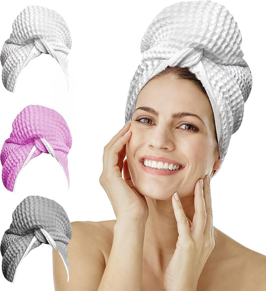 Microfiber Hair Wrap for Women - Extra Large 45 x 25 Anti-Frizz Quick Dry, Breathable Waffle Knit Towel with Elastic Loop for All Hair Types - Microfiber Towel