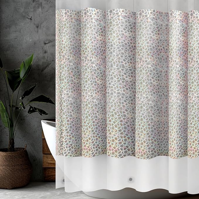Holographic 3D EVA Shower Curtain Liner Circle, 72x72 Premium Clear Plastic Bathroom Shower Curtain with Rustproof Metal Grommets for Shower Stall, Bathtubs