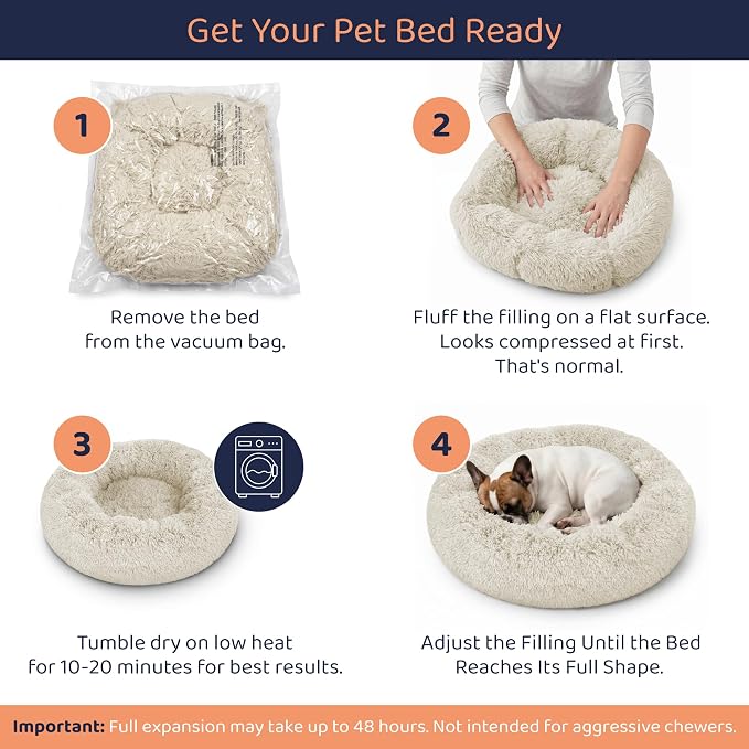 Donut Dog Bed - Premium Comfort for Anxiety Relief - Fluffy & Calming Design with Ultra-Plush Support | Cozy Round Dog Bed with Super Soft Circle Style (Cream, X-Large)