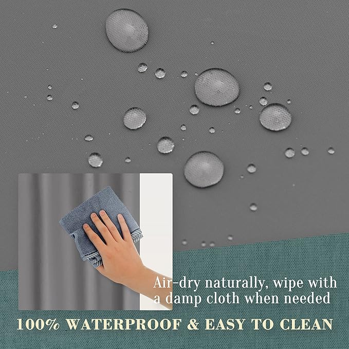 No Hook PEVA Shower Curtain or Liner - 8G Heavy Duty Grey Bathroom Shower Curtain No Hooks Required, Waterproof Plastic & PVC Free, Standard Size 71 x 74, Dark Gray