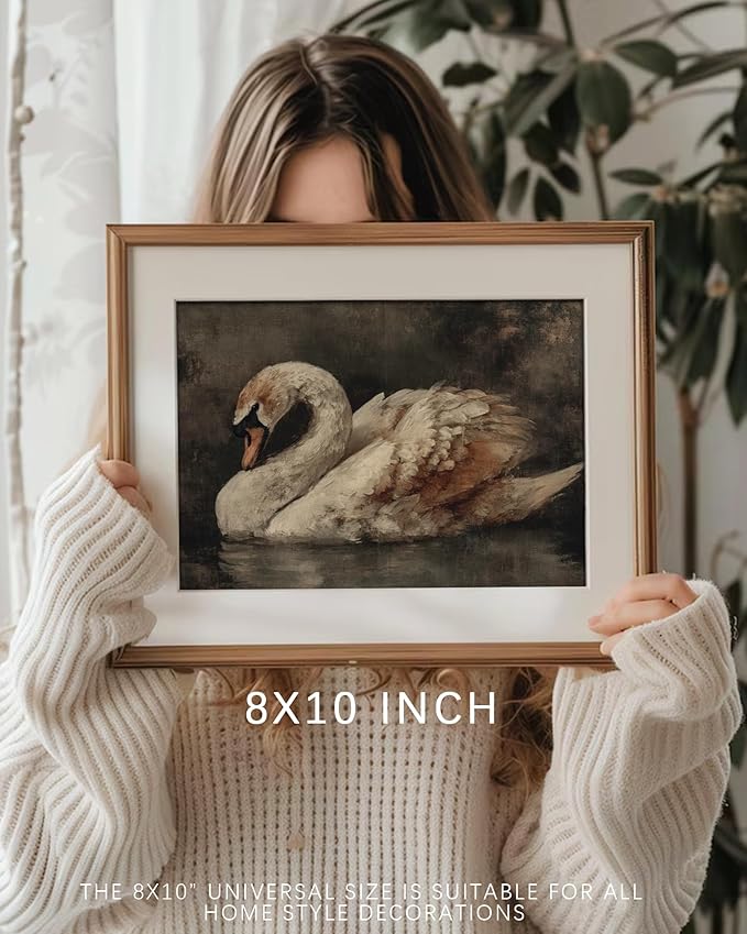 Vintage Swan Wall Art, Minimalist Elegant Swan Canvas Wall Decor, Neutral Animal Artwork Art Prints Room Decor, Cottagecore Classic Bird Art for Bedroom, Living Room, Bathroom, Lake House - 8x10Inch Unframe