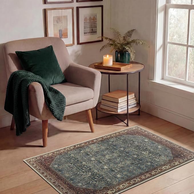 Keen Home Design 2x3 Rug - Machine Washable Entry Rug with Non-Slip Backing, Ideal for Enteryway, Kitchen, Bathroom, Laundry Room - Vintage, Easy Clean, Durable, Low Pile Rug - (2' x 3')