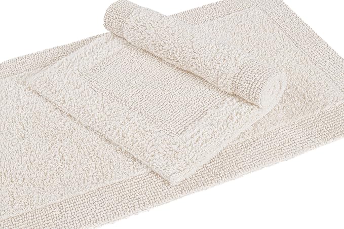 Bedding Craft Cotton Bath Mat Rug 21x34, Reversible Bathroom Rug, Water Absorbent, Machine Washable, Soft Cloth Bathmat for Outside Bathtub, Beige