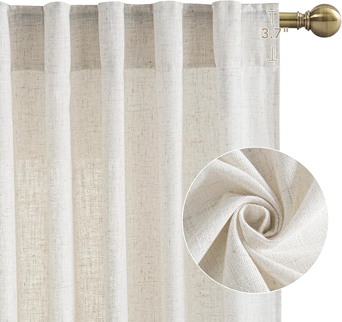 NICETOWN Linen Kitchen Curtains 48 Inch Length, Light Filtering Privacy Small Cafe Curtains 37" W, Linen Textured Elegant Short Window Treatments for Country Office Bedroom Farmhouse