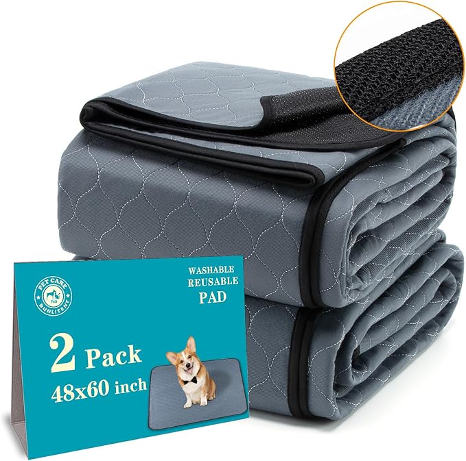Bunlitent Washable Pee Pads for Dogs 48x60, 2 Pack, Extra Large Reusable Puppy Pads, Dog Training Pads with Quick Dry, Large Anti-Slip Dog Pee Pads, Whelping Pads, Potty Pad