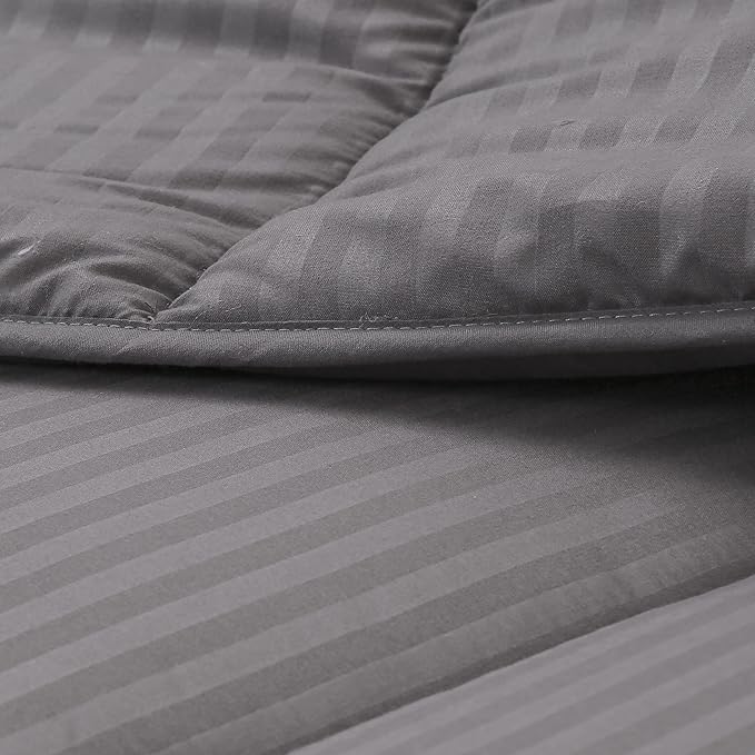 Dorrin Nessin Down Alternative Comforter All Season Duvet Insert(Grey Stripe, Twin)-Ultra Soft Double Brushed Microfiber Quilt Cover, Box Stitched 90x90 Comforter with Corner Tabs