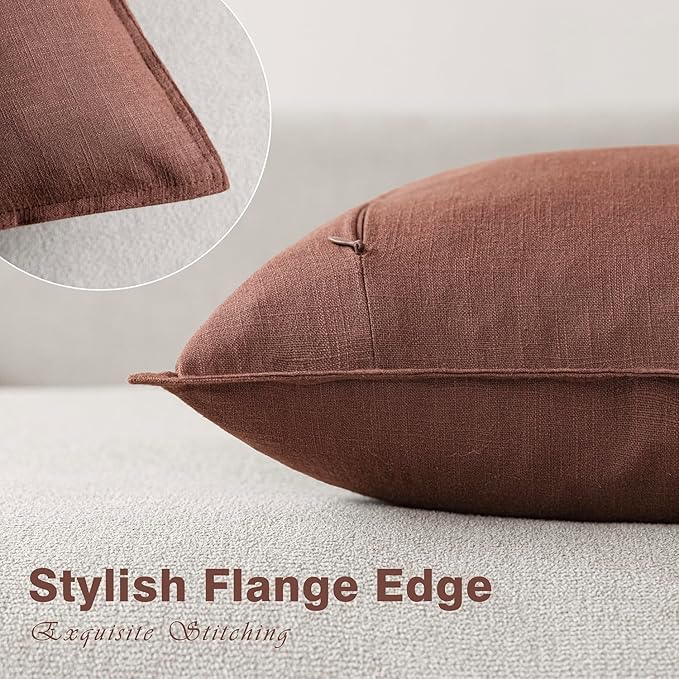 Foindtower Pack of 2, Decorative Linen Soild Throw Pillow Covers Soft Accent Lumbar Cushion Case Boho Farmhouse Pillowcase for Chair Couch Sofa Bedroom Living Room Home Decor 12 x 20 Inch Rust Red