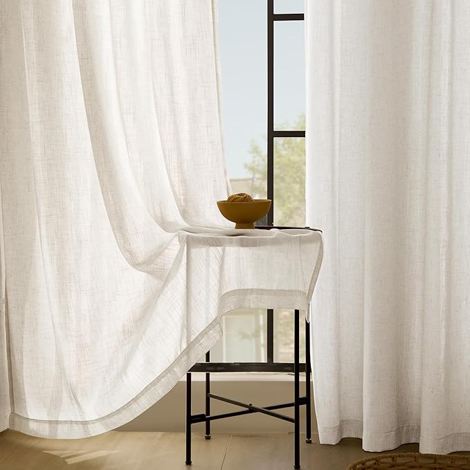 Natural Linen Curtain 102 inch Long 2 Panels Set Back Tab Light Filtering Living Room Curtain Drapes Home Office Modern Minimalist Decor Farmhouse Boho Neutral Cream Semi Sheer Curtain 102 inch Length