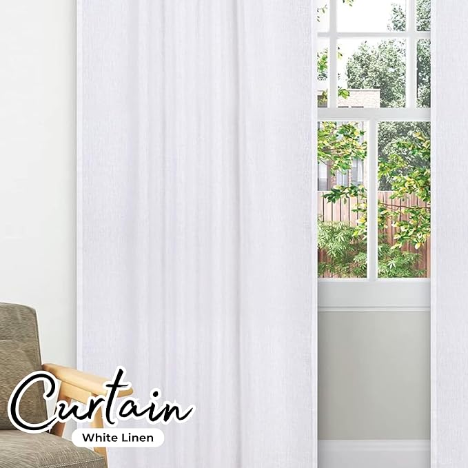 Bedding Craft White Cotton Tab Top Curtain Panels for Bathroom Window, 50x84 inch – Modern Farmhouse Style, Light Filtering, Machine Washable – Ideal for Thanksgiving, Christmas & Everyday Decor