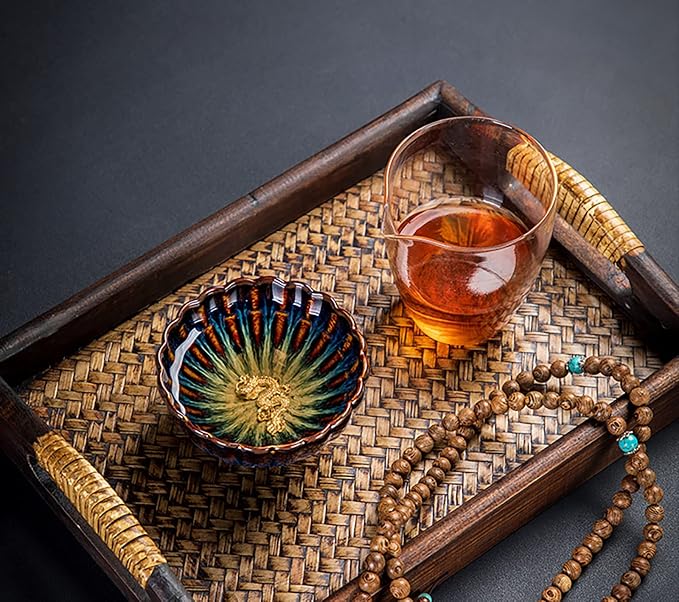 JianZhan tenmokus tea cup Ceramic Handmade TeaCup inlay Teacup Kungfu Tea Cup Master Teacup (Color : Dragon)
