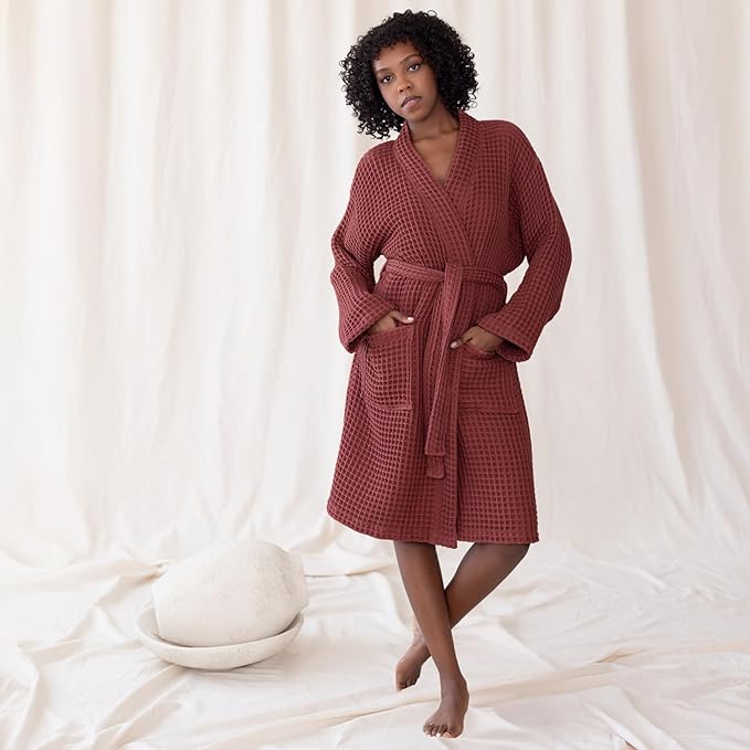 Womens Kimono Waffle Robe - Lightweight 100% Turkish Cotton Housecoat for All-Day Lounging - Bathrobe for Shower
