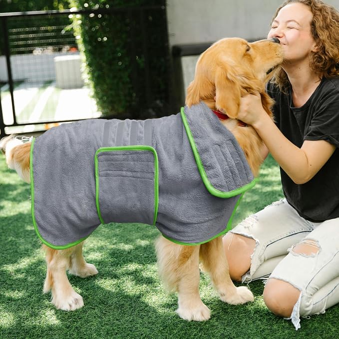 Soft Dog Bathrobe Fast Drying Dog Coat, Super Absorbent Dog Towels for After Bath, Microfiber Pet Robe Adjustable Collar & Belly Warm Keeping Dogs Coat for Pet Dogs & Cats (Grey, 3X-Large)
