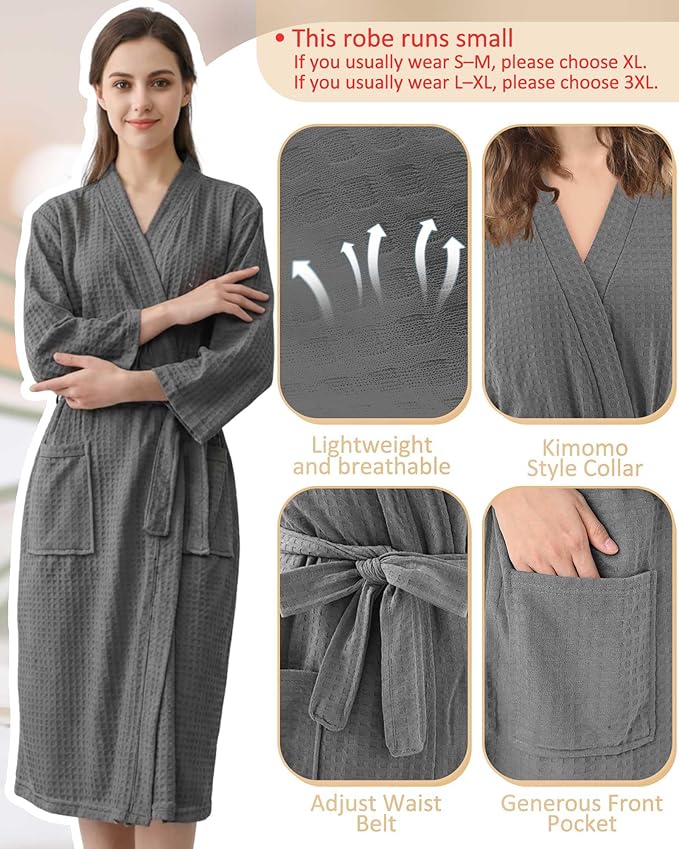 Jecery Waffle Bathrobe and Slippers Bulk Set Spa Robes Hotel Bath Lightweight Thin Commercial Soft for House Shower Party