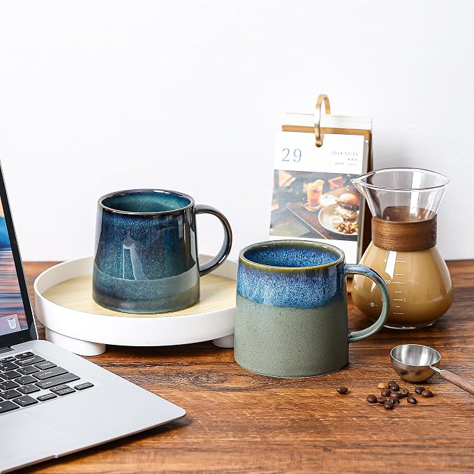 Large Ceramic Coffee Mugs, 20 oz Handmade Pottery Mug, Big Tea Cups with Handle for Office and Home, Dishwasher and Microwave Safe (Blue Green)