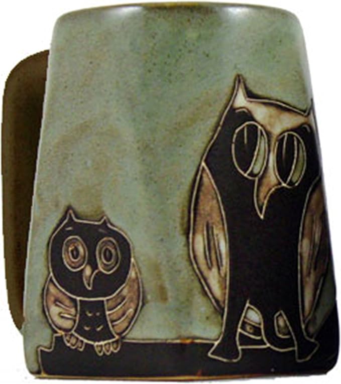 One (1) MARA STONEWARE COLLECTION - 12 Ounce Coffee Cup Collectible Square Bottom Mug - Owl Bird Design