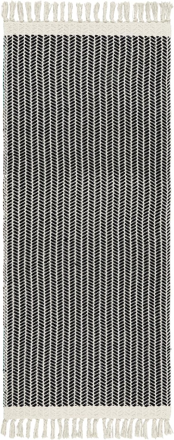 Lahome Belle Boho Rugs for Entryway, 2x5 Laundry Room Rug Lightweigh Cotton Washable Runner Rug with Tassels, Farmhouse Black Bath Door Mats Indoor Non Shedding Runners for Hallways Bedroom