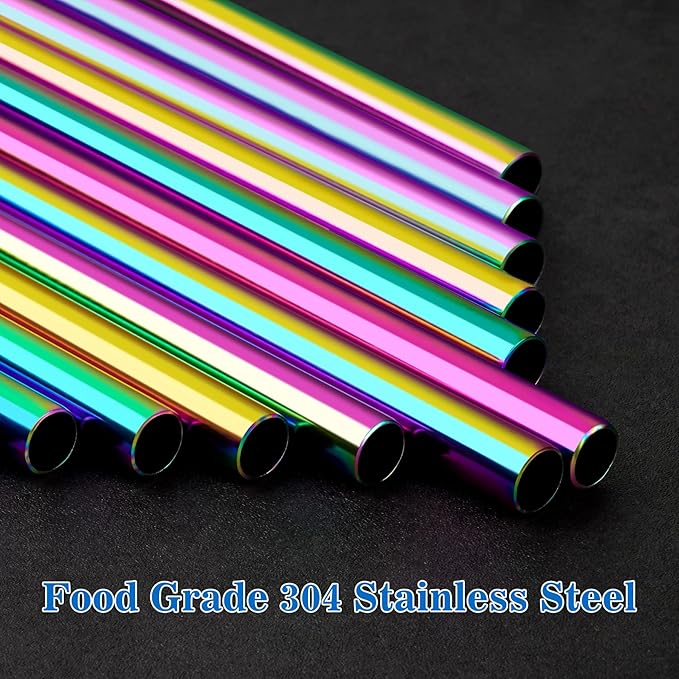 Tomorotec 40oz Straws, 14PCS Stainless Steel Replacement Straws Fit for Stanley 40oz Adventure Quencher Travel Tumblers w/Cleaning Brushes 2PCS, Food-Grade, Dishwasher Safe for Smoothies (Metallic)