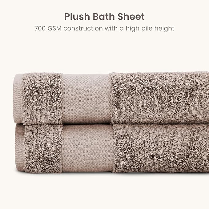 BIOWEAVES 100% Organic Cotton Bath Sheet Set of 2 | Soft Oversized Bath Towels | 700 GSM Premium Bath Towel Sheet Set GOTS Certified - Taupe