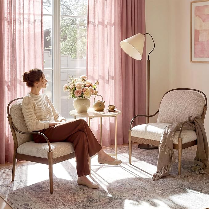 NICETOWN Pink Linen Curtains 96 inch Long 2 Panels Set, 55" Wide Thick Flax Linen Blend Organic Home Decor Rod Pocket & Back Tab with Light Filtering for Bedroom/Living Room