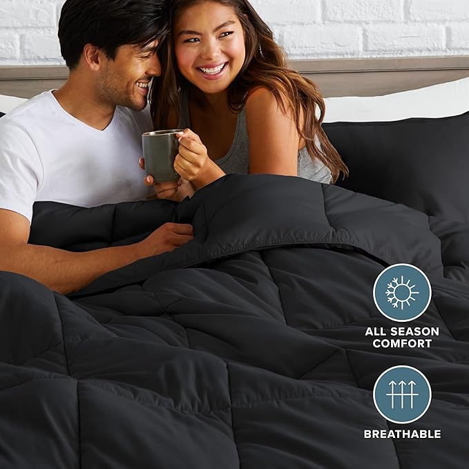 Bare Home Comforter Set - California King Size - Ultra-Soft - Goose Down Alternative - Premium 1800 Series - All Season Warmth (California King, Black)