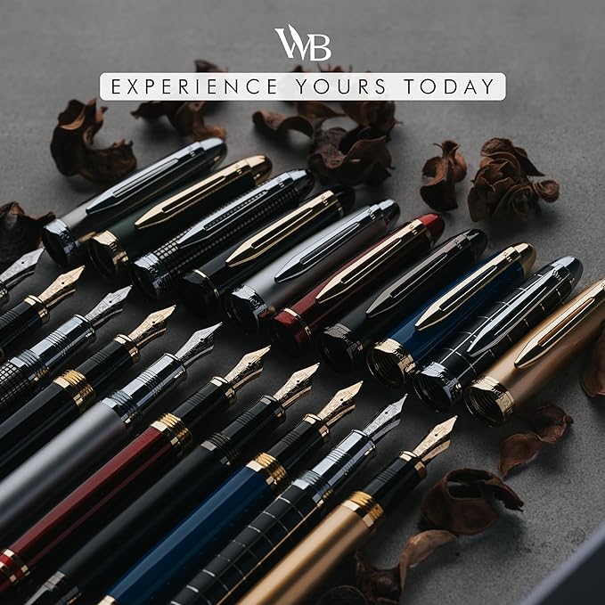 Wordsworth & Black Majesti Fountain Pen - (Checked), Luxury Case, Chrome Finish, Iridium Medium Nib - 24 Ink Cartridges, Refillable Ink Converter-Calligraphy Pen-Best Business Gift Set for Men & Women