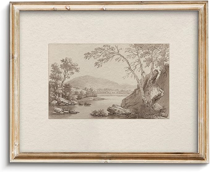 Vodefoad Vintage Neutral Landscape Wall Art Farmhouse Sketch Tree Minimalist Drawing Canvas Wall Decor Retro Antique Nature Art Pictures for Gallery Home Bedroom Farmhouse Bedroom - 8x10Inch Unframe