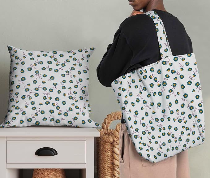Soimoi Heavyweight Cotton Canvas Fabric Material - 56 Inch Wide, White - Floral Print, Ideal for Making Durable Tote Bags, Backpacks, Jackets, Upholstery, Cushions, Outdoor Furniture Covers, 1 Yard