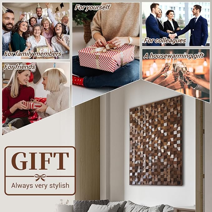 3D Art Black Walnut Solid Wood Mosaic Decorative Painting. Wall Art Decoration.It's Customizable。 It's Framed. Nice Housewarming Gift. Home Decoration, Living Room wall Decoration.