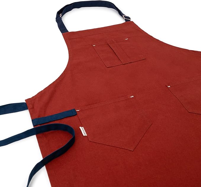 Cotton Canvas Apron for Women & Men – Adjustable Neck Strap & Waist Ties with Pockets