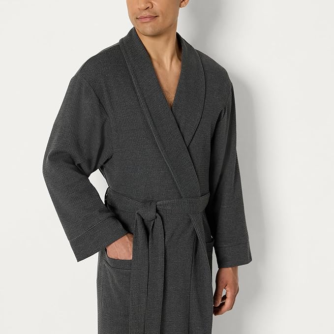Amazon Essentials Men's Lightweight Cotton Waffle Bathrobe (Available in Big & Tall)