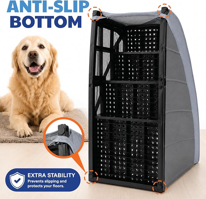AKC – 4-Step Pet Stairs for Beds & Couch | Built for Small Dogs & Small Breeds | Long-Back & Senior Dogs | Lightweight, Soft, Non-Slip, Washable | No-Tool Assembly | Supports 35 lbs | 16x24x14.2 in