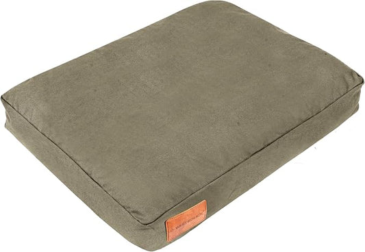WHITEDUCK Outdoor Dog Bed Heavy-Duty 12oz Canvas, Water-Repellent Cotton, Machine Washable Removable Cover with Full-Length Zipper, Dog Bed for Large Dogs & Crate, (Olive) 28" Lx20 Wx4.3 th (S)