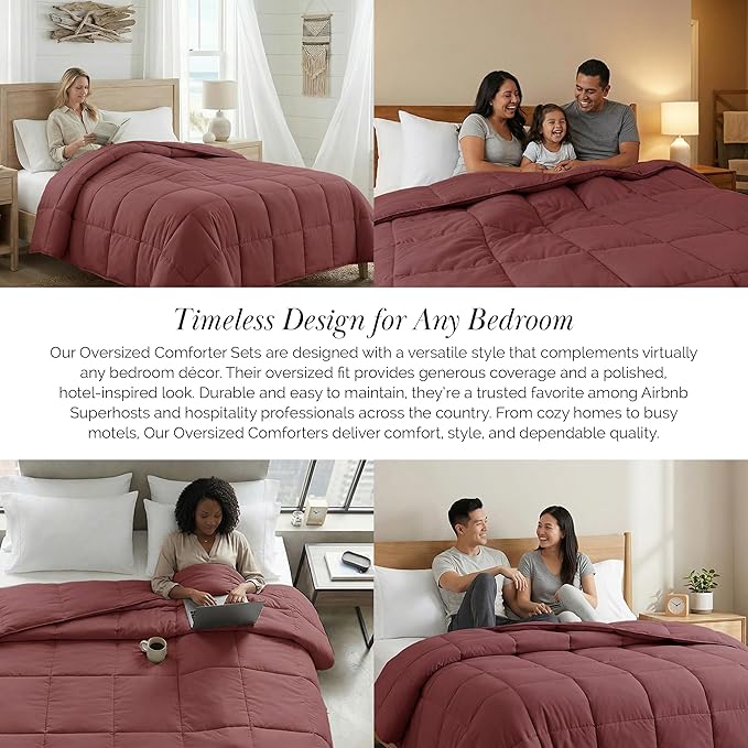 Southshore Fine Living, Inc. Queen Comforter, Full Size Comforters, Fluffy Down Alternative Marsala Bedding Comforter, Queen Size/Full, Pet Hair Resistant Bedding, Wrinkle-Free, Marsala