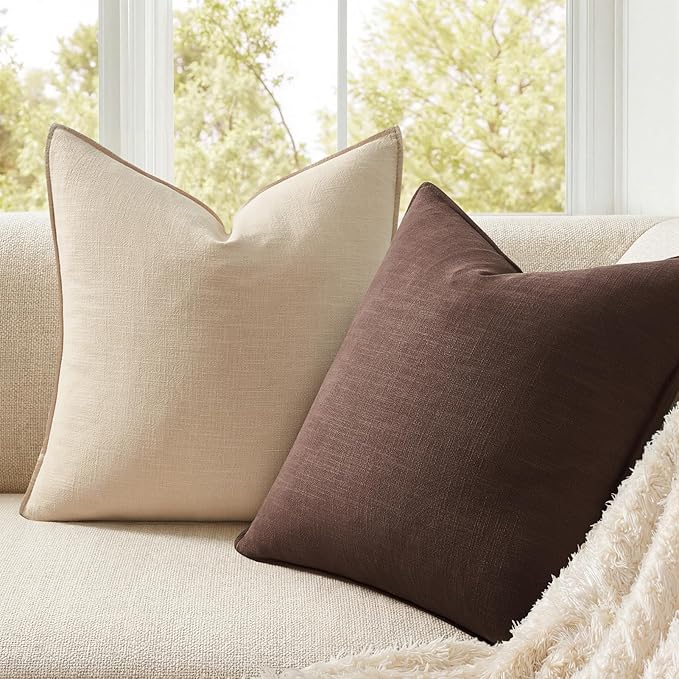 Pack of 4 Linen Lumbar Pillow Covers Neutral Farmhouse Couch Throw Pillows for Bed Accent Modern with Flange Design Pillowcase Sofa Livingroom Home Decor 12x20 Inch