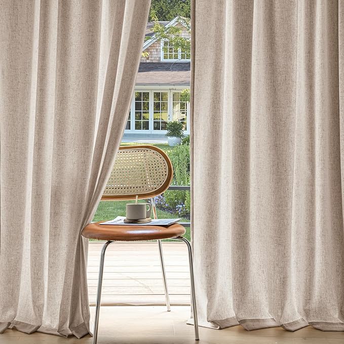 MIULEE Non-See-Through Privacy Linen Curtains 2 Panels, Light Filtering Window Curtains Farn House Textured Back Tab Semi Sheer Drapes for Bedroom Living Room, 52 x 96 Inches Long, Burlywood