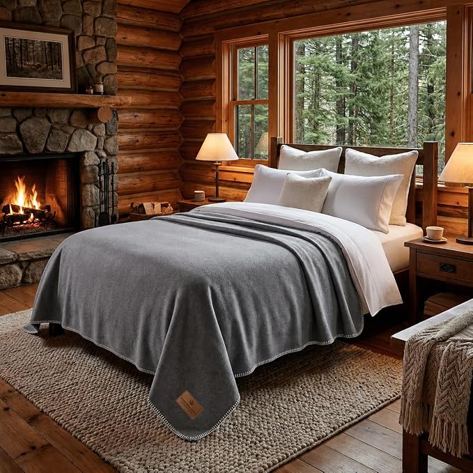 Whispering Winds 100% Wool Blanket, Premium Queen Size (90"x90") | Soft, Warm, Thick, Comfortable, For Bed, Couch, Home, Car, Camping, Outdoors, Survival