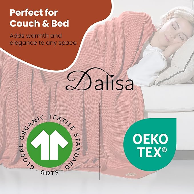 Dalisa 100% Organic Turkish Cotton Throw Blanket - GOTS Certified, Cozy - Perfect for Couch, Bed, and Home Decor - Boho Vintage Knit Alina (Harvest Pumpkin, 60x80)