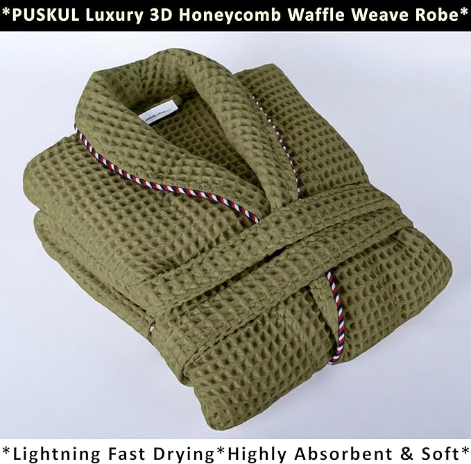 PÜSKÜL Luxury Waffle Robe for Women & Men - Natural 100% Turkish Cotton Bathrobe - Housecoat Womens & Housecoat Mens